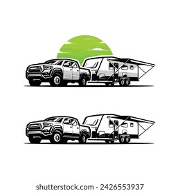 Caravan Motorhome Camper Truck Trailer Vector Art Illustration Isolated