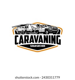 Caravan motorhome camper truck trailer logo emblem vector isolated. Best for caravan related industry