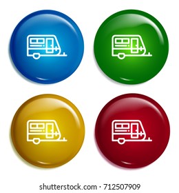 Caravan multi color gradient glossy badge icon set. Realistic shiny badge icon or logo mockup