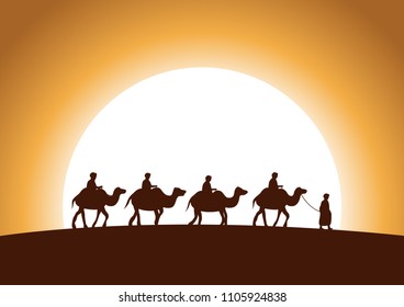 caravan Muslim ride camel to mosque