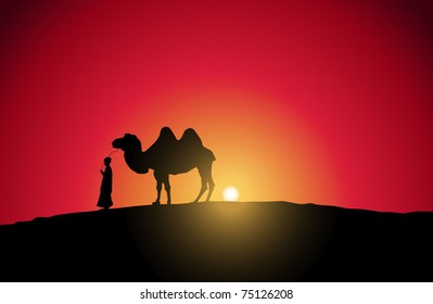 caravan on a background sunset