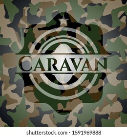 Caravan on camouflaged pattern. Vector Illustration. Detailed.