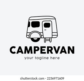 Caravan outline vector design. minimalistic design for campervan logo design. Editable and colorable vector effect.