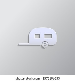 Caravan paper style, vector icon. Grey color vector background