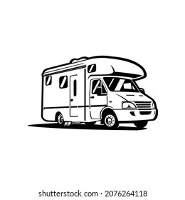 Caravan RV camper van vector isolated monochrome silhouette