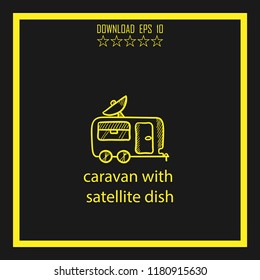 caravan with satellite dish sketch vector icon