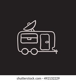 Caravan with satellite dish vector sketch icon isolated on background. Hand drawn Caravan with satellite dish icon. Caravan with satellite dish sketch icon for infographic, website or app.