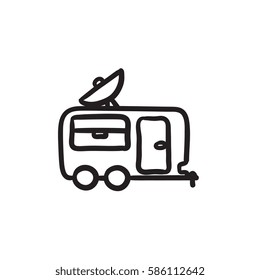 Caravan with satellite dish vector sketch icon isolated on background. Hand drawn Caravan with satellite dish icon. Caravan with satellite dish sketch icon for infographic, website or app.