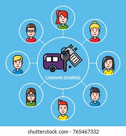 Caravan sharing concept with group of people
