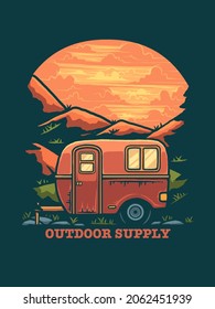 caravan in summer print illustration