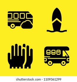 caravan, surfboard, gloves and bus vector icon set. Sample icons set for web and graphic design