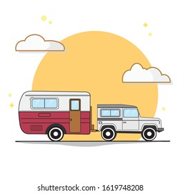 caravan tour transportation Flat Cartoon Style Suitable for Web Landing Page, Banner, Flyer, Sticker, Wallpaper, Card, Background