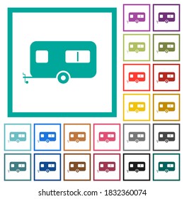 Caravan trailer flat color icons with quadrant frames on white background