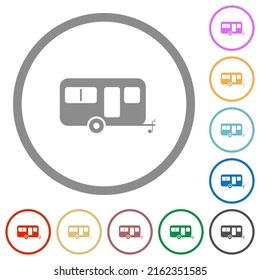 Caravan trailer flat color icons in round outlines on white background