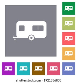 Caravan trailer flat icons on simple color square backgrounds