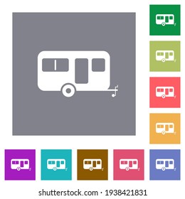 Caravan trailer flat icons on simple color square backgrounds