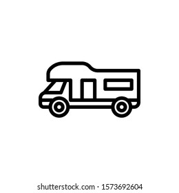 Caravan trailer icon in outline style on white background sign for mobile concept and web design, Camping car, Campervan Symbol, logo illustration