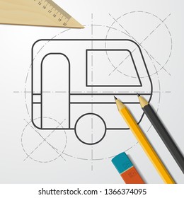 Caravan trailer illustration. Traveling simple vector icon.