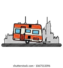 caravan trailer isolated at city scribble