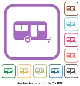 Caravan trailer simple icons in color rounded square frames on white background