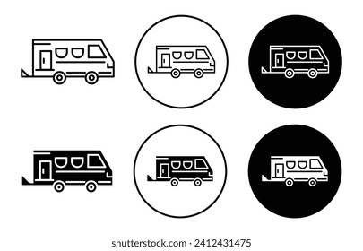 Caravan trailer vector icon set collection. Caravan trailer Outline flat Icon.