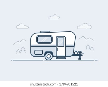 Caravan-Trailer, Vektorgrafik auf Monoline / Linienkunst