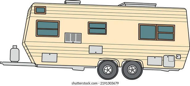 Caravan Trailer in Vector. Motorhome in linear drawing style