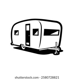 Caravan Trailer Vintage Airstream Monochrome Icon Vector Art Isolated