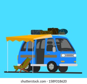 Caravan Travel Trailer. . vector illustration in cartoon style.