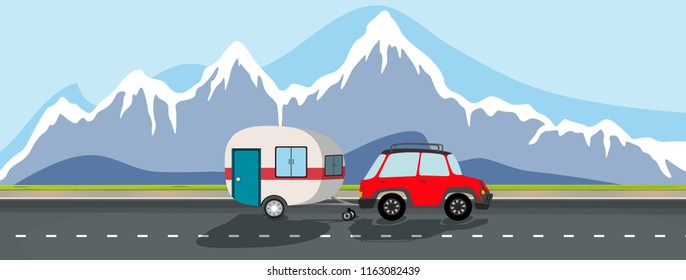 A caravan trip to snow mountain illustration