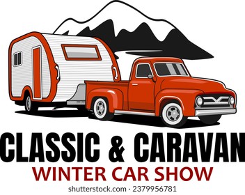 caravan truck classic logo design vector