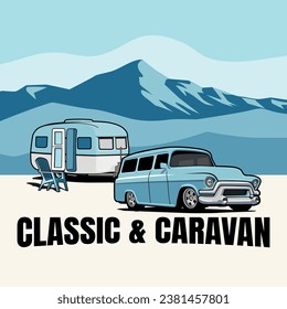 caravan truck classic logo design vector