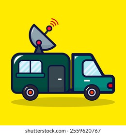 Caravan truck icon. Mobile home vehicle concept. Travel adventure on season long. Isolated on premium design. Lineal color style. Cartoon flat vector illustration. 