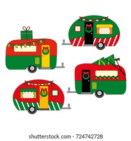 Caravan vector in green red.