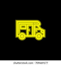 Caravan yellow glowing neon ui ux icon. Glowing sign logo vector