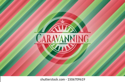 Caravanning christmas style emblem. Vector Illustration. Detailed.