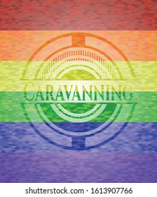 Caravanning emblem on mosaic background with the colors of the LGBT flag