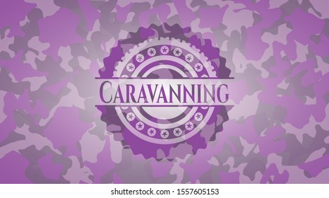 Caravanning pink and purple on camo texture. Vector Illustration. Detailed.