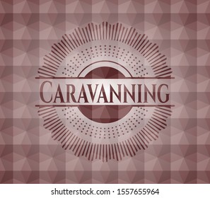 Caravanning red emblem with geometric pattern background. Seamless.