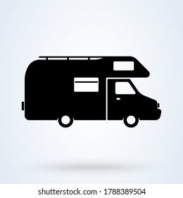 Caravans flat icon. Single high quality outline symbol of recreation for web design or mobile app. Thin line signs of caravans for design logo, visit card. Vector Simple modern icon design illustion