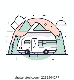 Caravans and mountains built with simple lines