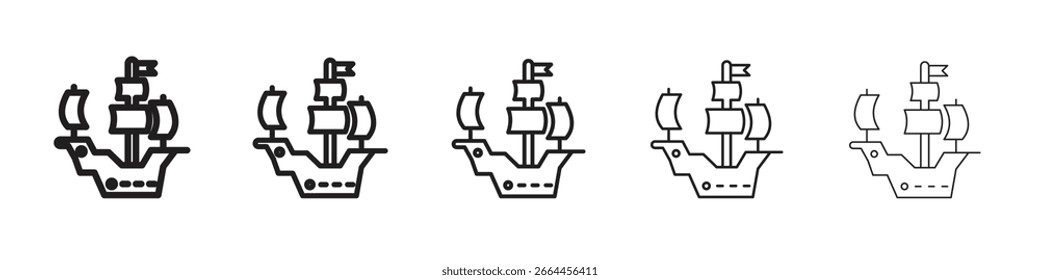 Caravel icon line art vector collection on white background