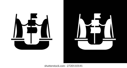 Ícone de caravela simples ilustrações gráficas planas. Vetor de silhueta preto e branco