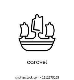caravel icon. Trendy modern flat linear vector caravel icon on white background from thin line Nautical collection, editable outline stroke vector illustration