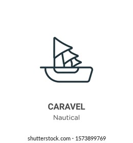 Caravel outline vector icon. Thin line black caravel icon, flat vector simple element illustration from editable nautical concept isolated on white background