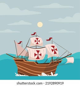 Caravel Sailing Boat In The Sea