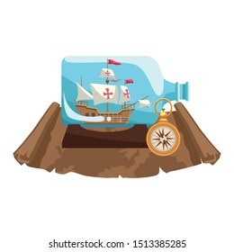 caravel ship antique in bottle vector illustration design