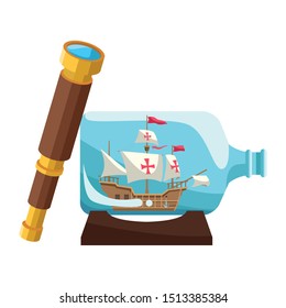 caravel ship antique in bottle vector illustration design