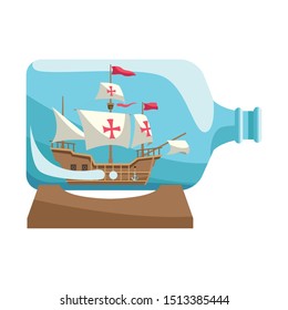 caravel ship antique in bottle vector illustration design