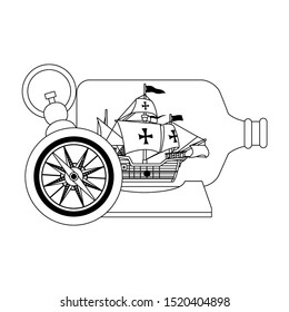 caravel ship antique in bottle vector illustration design